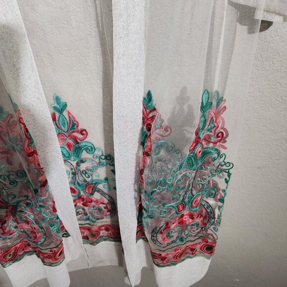 Embroidered Sheer Kimono Cardigan Womens One Size White Teal Red Boho Holiday - Picture 6 of 16